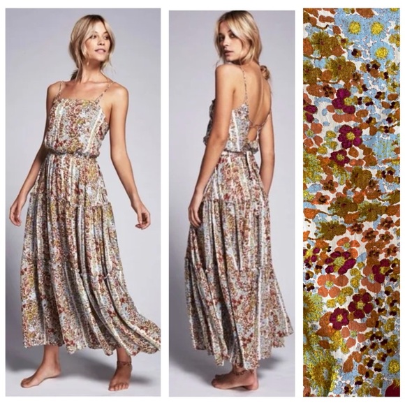 Free People Dresses & Skirts - Free People Valerie Multicolor Floral Boho Maxi Dress Small